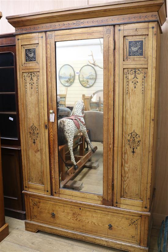 A Victorian Aesethic stencilled mirrored wardrobe, H.202cm